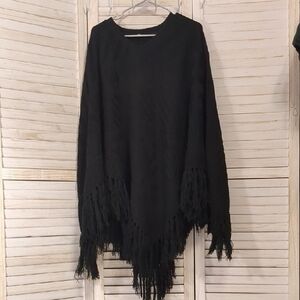 Black Fringe Poncho